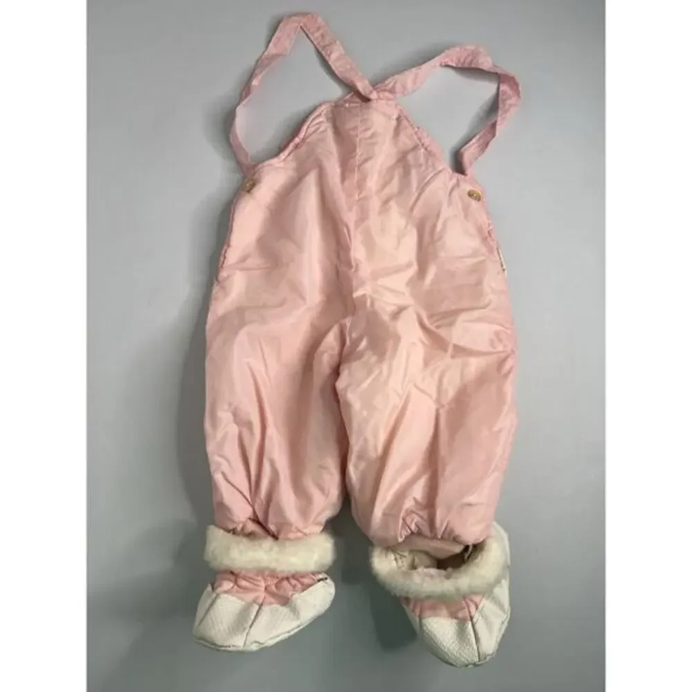 Vintage Snowsuit Quilted Pram Trundle Bundle Pink Removable Booties